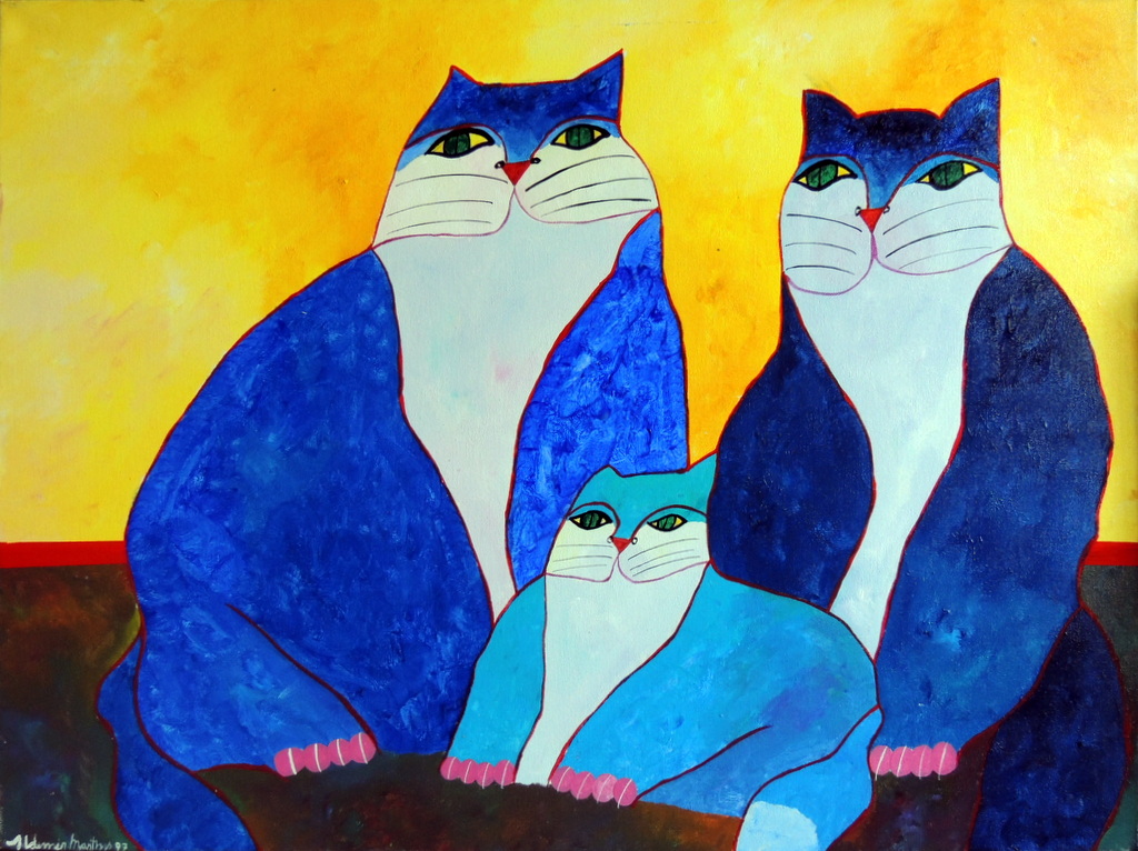 Aldemir Martins - Família de Gatos Azuis - AST - 60 X 80 cm - 1997 - Ref: AM002
