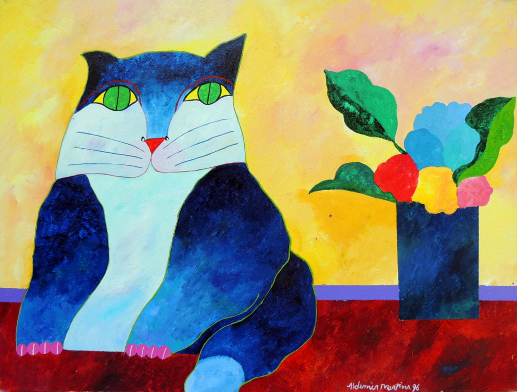 Aldemir Martins - Gato Azul com Vaso - AST - 60 X 80 cm - 1996 - Ref: AM009