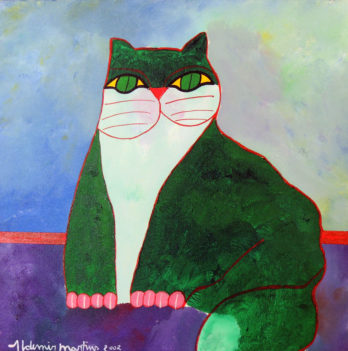 Aldemir Martins - Gato Verde com Fundo Azul - AST - 40 X 40 cm