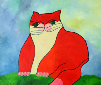 Aldemir Martins - Gato Vermelho com Fundo Azul - AST - 46 X 55 cm