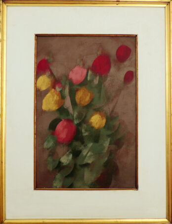 Carlos Scliar - Rosas Murchas - Vinil e Colagem Encerados sobre Tela colada em Placa - 56 X 37 cm