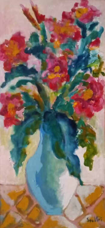 Ingres Speltri - Vaso com Flores - OS/Veludo - 97 X 45 cm