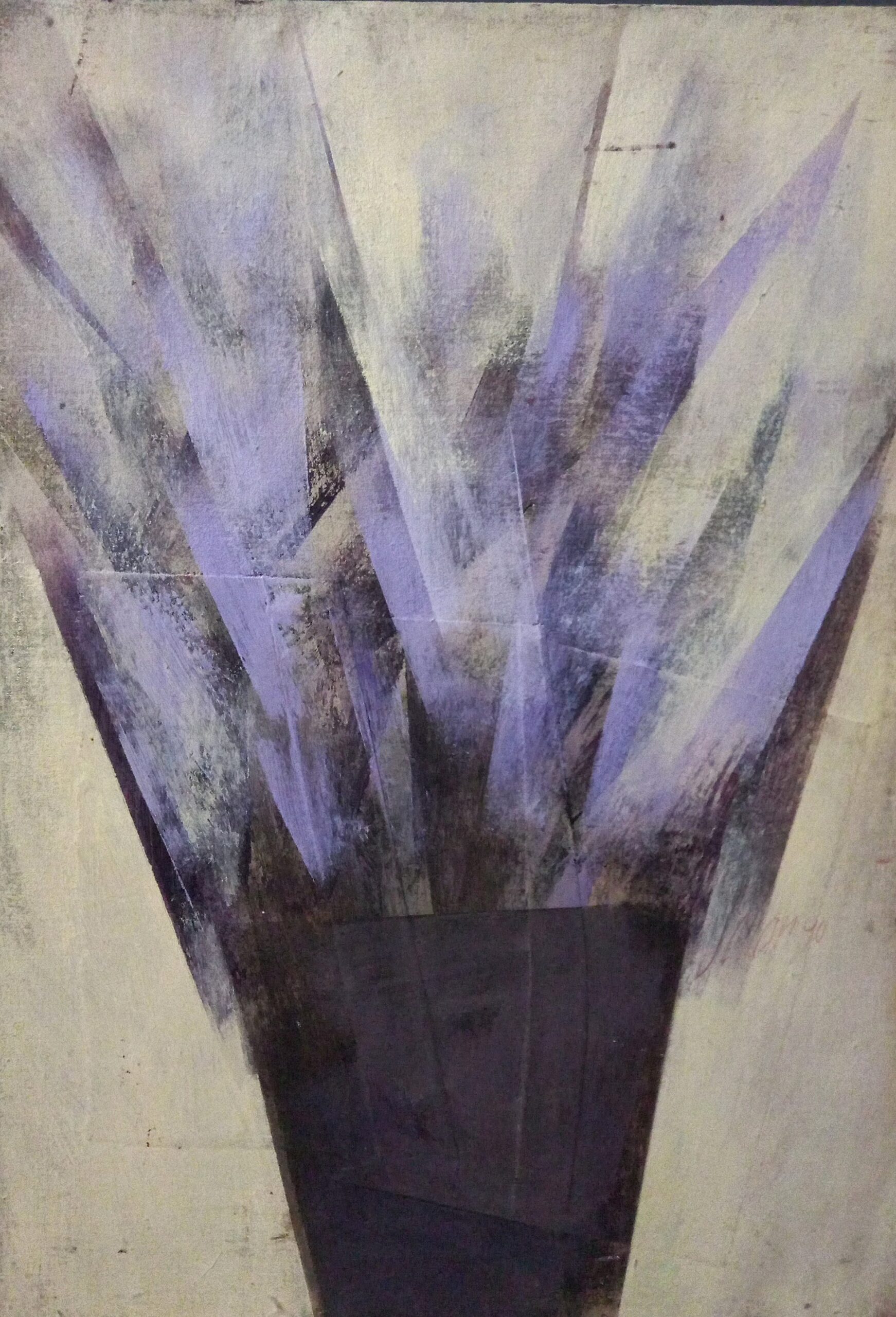 Carlos Scliar - Flores Roxas - Vinil e Colagem Encerado Sobre Tela - 37 X 26 cm