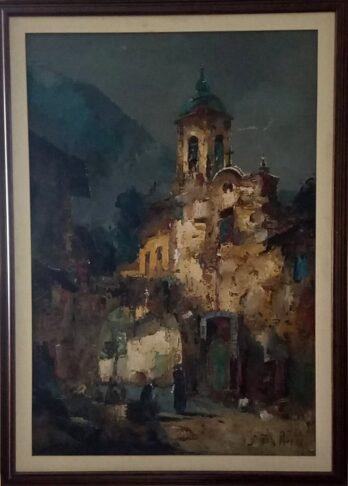 Durval Pereira - Igreja com Duas Figuras - OSJ - 100 X 70 cm