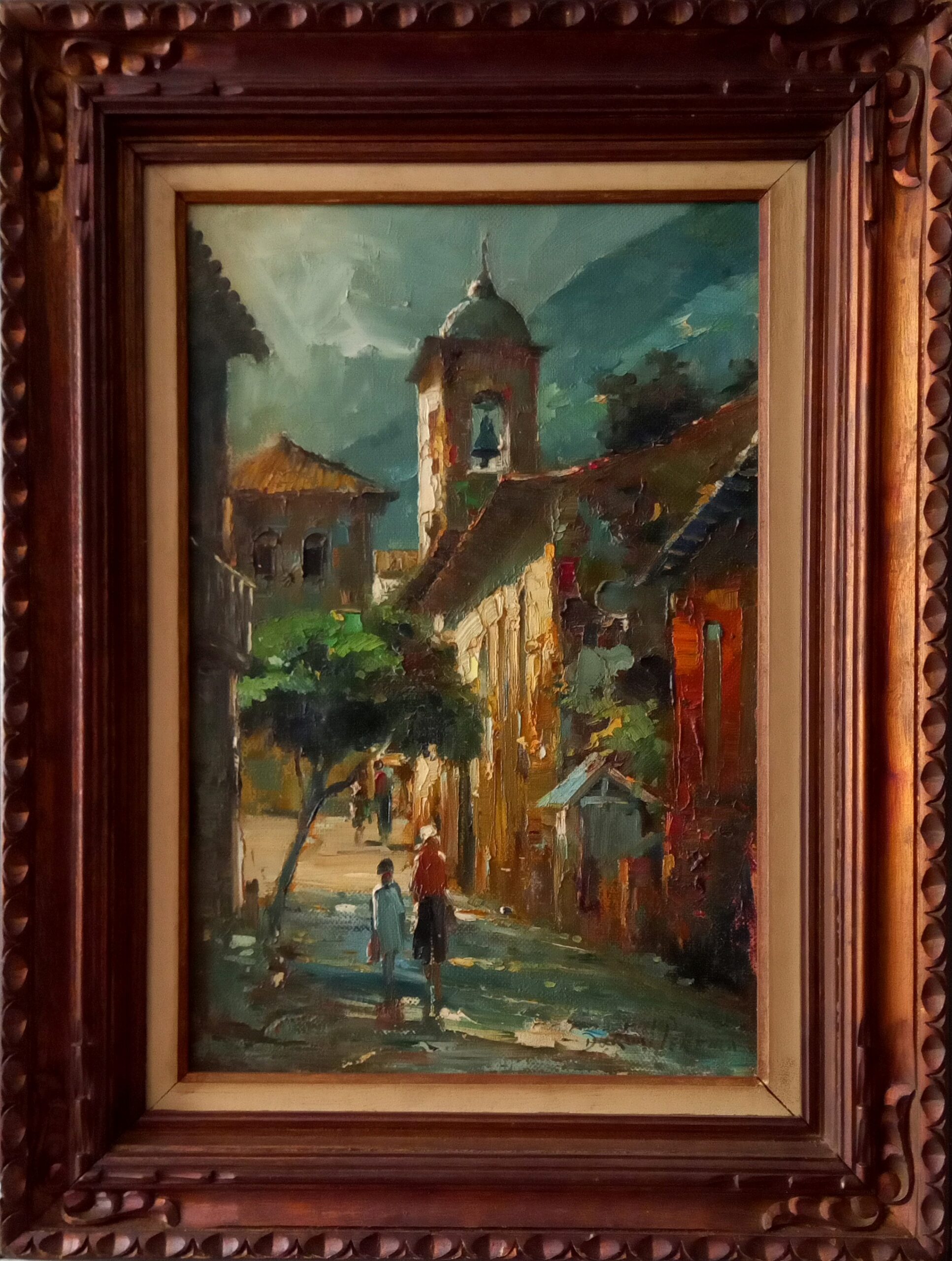 Durval Pereira - Vila com Igreja e Figuras - OST - 60 X 40 cm