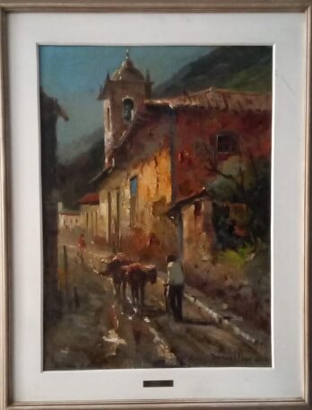 Durval Pereira - Vila com Figuras e Burricos - OST - 70 X 50 cm