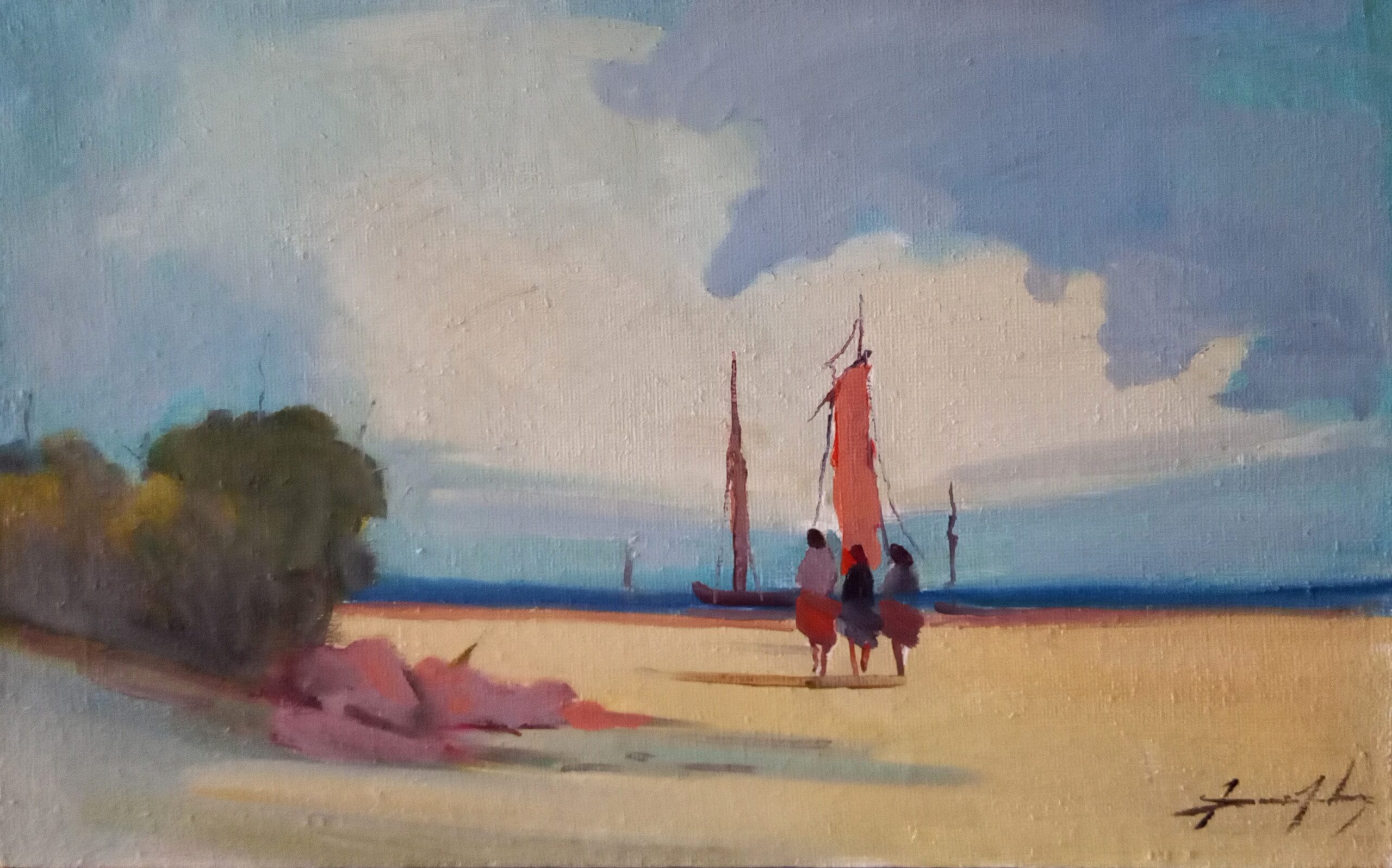 Sansão Pereira - Figuras na Praia - OSJ - 50 X 80 cm