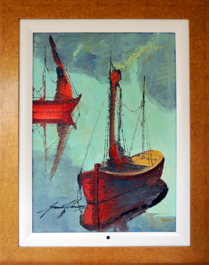 Sansão Pereira - Marinha com Barcos Vermelhos- OSJ - 70 X 50 cm