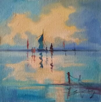 Sansão Pereira - Marinha com Figuras - OSJ - 40 X 40 cm