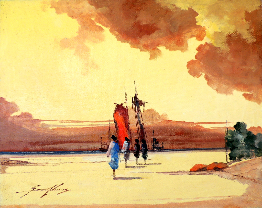 Sansão Pereira - Marinha com Figuras - OSJ - 80 X 100 cm