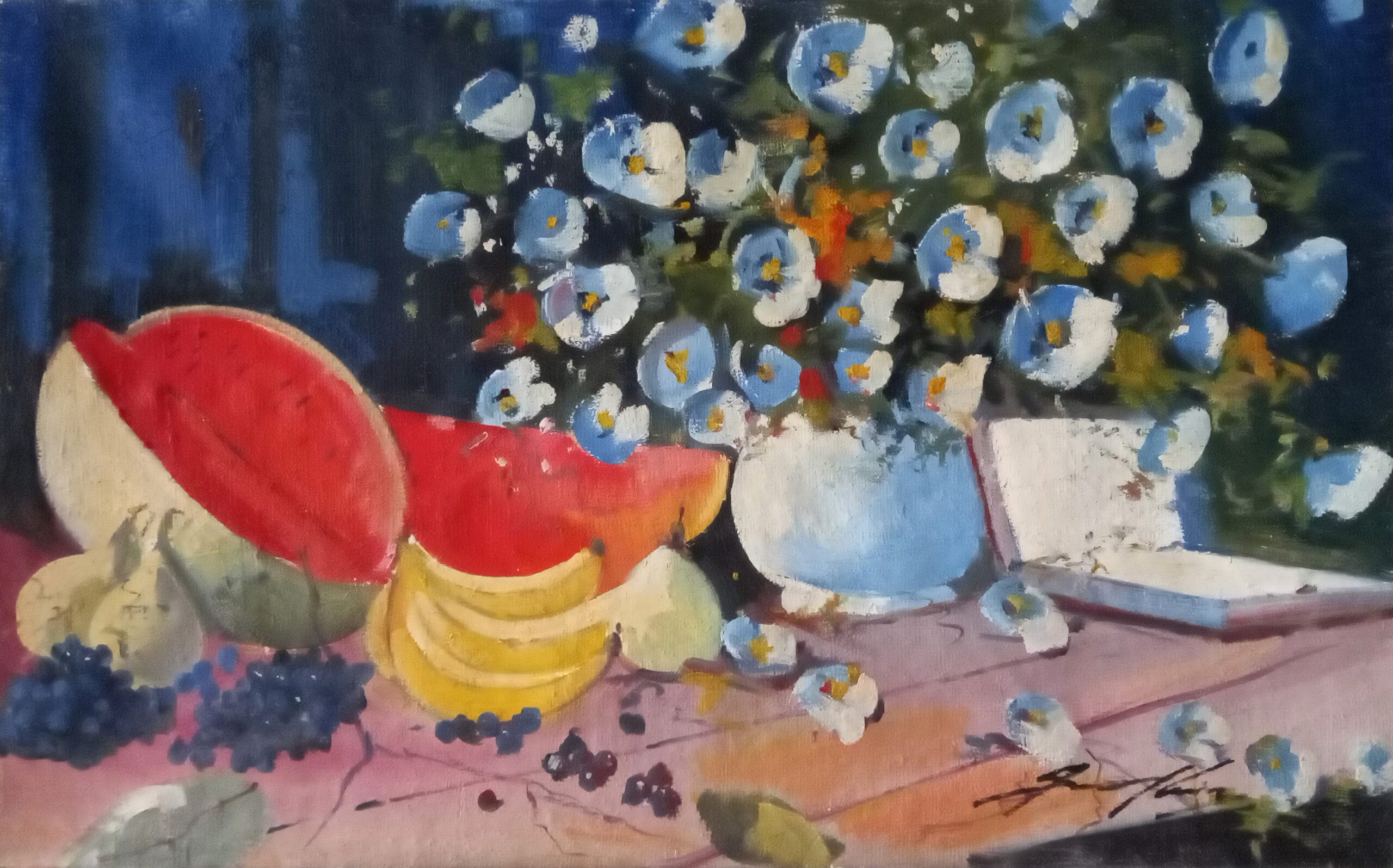 Sansão Pereira - Natureza Morta Melancia e Bananas - OSJ - 50 X 80 cm