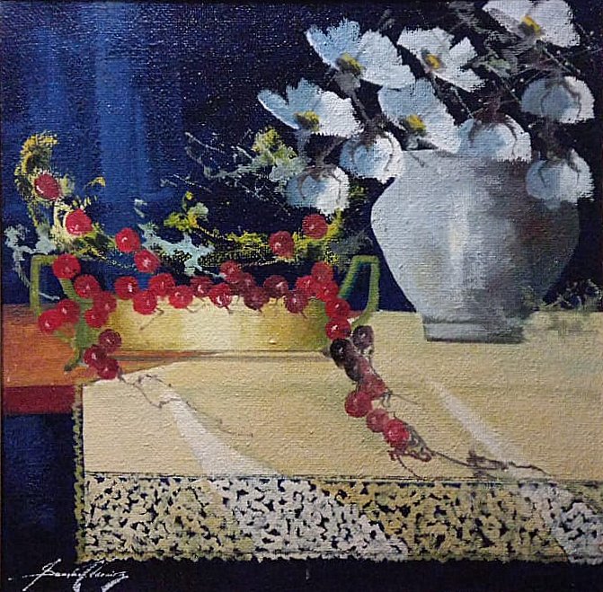 Sansão Pereira - Natureza Morta com Uvas e Vaso - OSJ - 80 X 80 cm